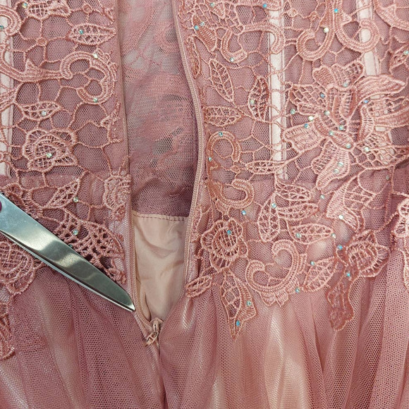 BCX 15 XL Mauve Pink Beaded Embroidered Tulle Strapless Maxi Dress Gown B120 - Picture 8 of 8